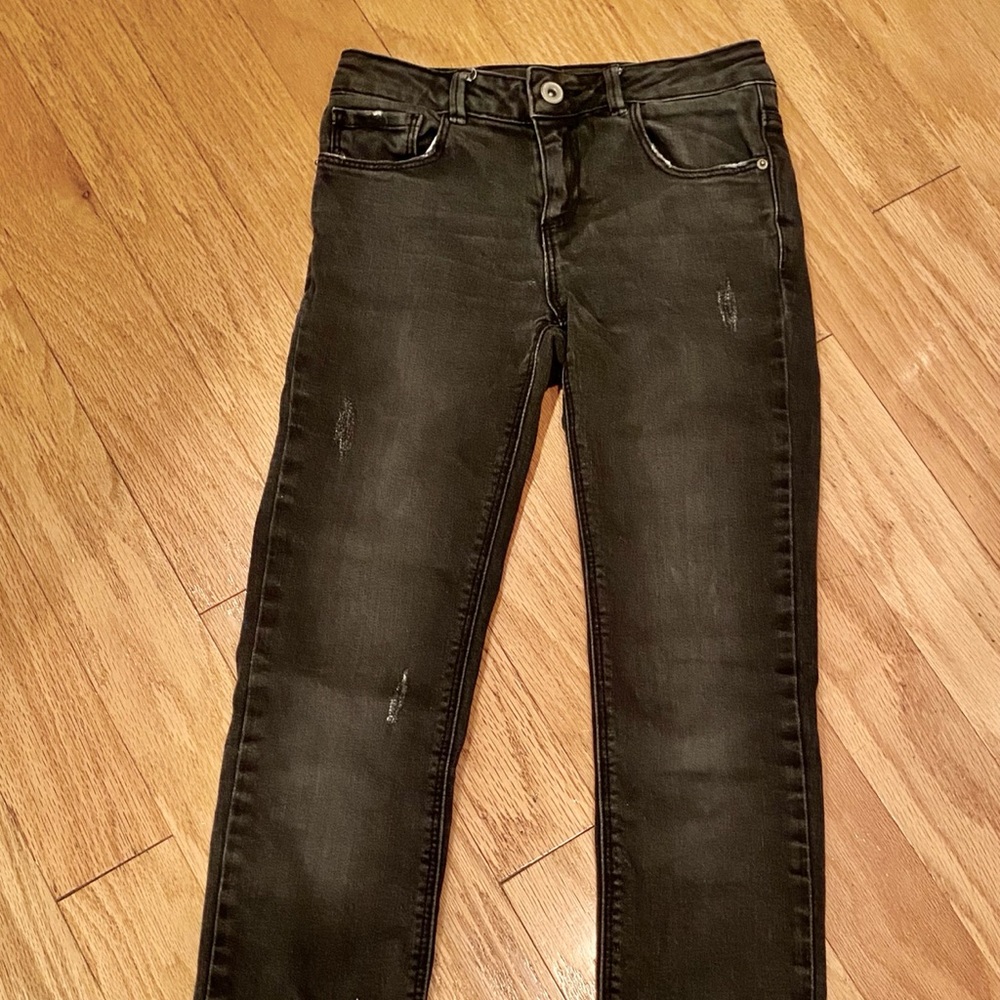 Zara Girls Dk Grey Distressed Skinny Sz 9/10